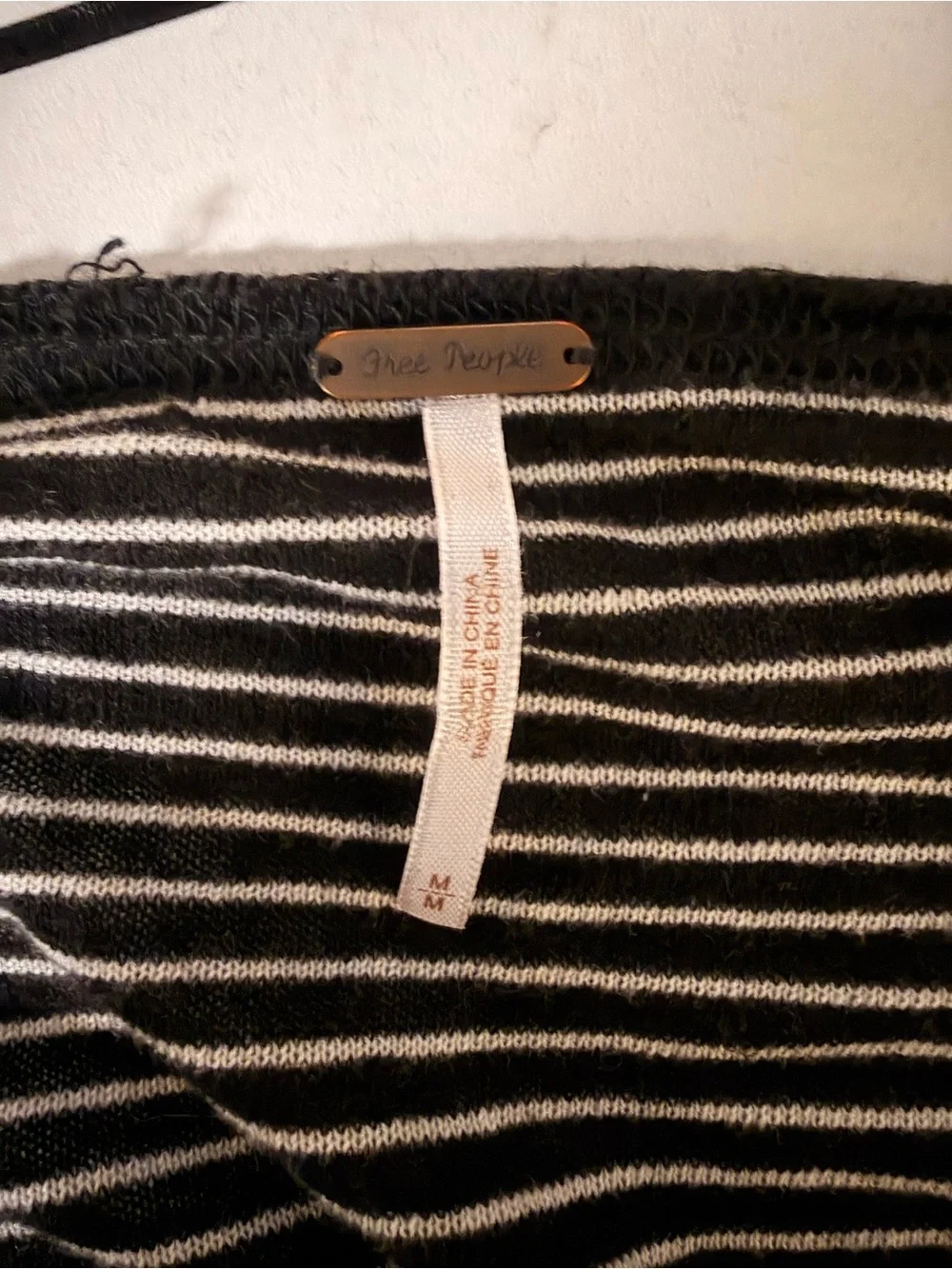 Free People Black & White Striped Crochet Side-Panel Long Sleeve Top